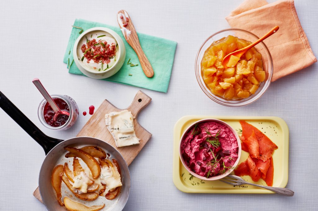 Reibekuchen Toppings mit Birne Lachs Rote Beete und Kürbis
